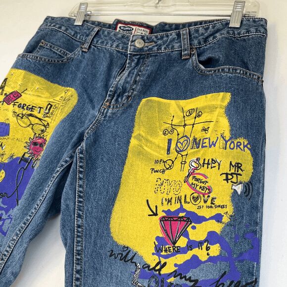 VTG Old Navy Pop Art Jeans Sz 12 – Y2K Graffiti Straight Leg Holiday 2001 - Picture 3 of 10